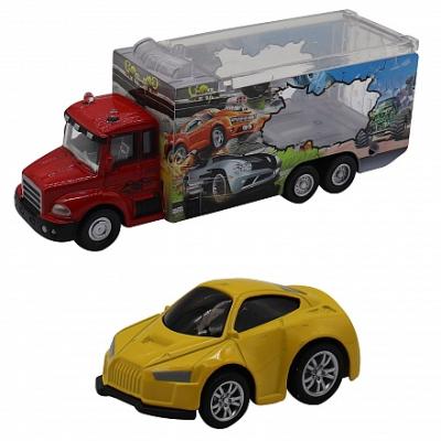 Набор грузовик + машинка die-cast желтая, спусковой механизм, 1:60, Funky toys, FT61053