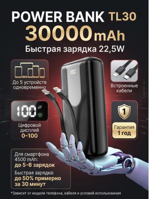 Power Bank TL30 30000 mAh 22.5W с кабелями