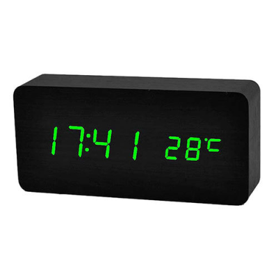 Настольные часы VST 862-4, корпус черный, цифры ярко-зеленые