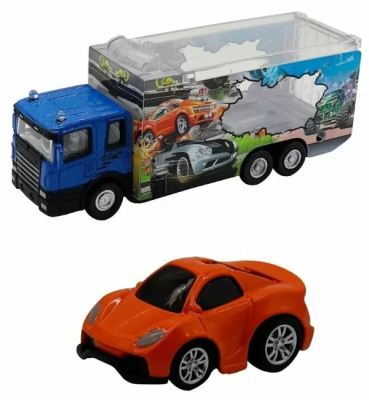 Набор грузовик + машинка die-cast оранжевая, спусковой механизм, 1:60 Funky toys, FT61052