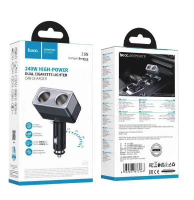 Зарядное в автомобиль на 2 гнезда Hoco Z65 240W