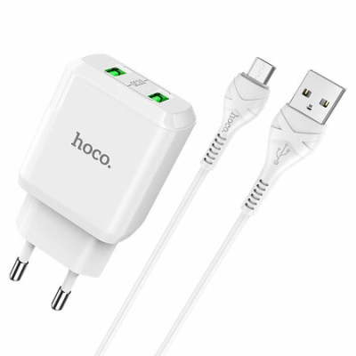 Зарядное устройство Hoco N6+кабель USB - Micro, белый*