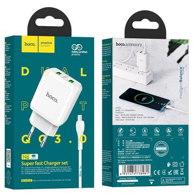 Зарядное устройство СЗУ 2USB Hoco N6 QC3.0 + кабель micro белый