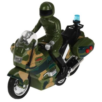 Мотоцикл Технопарк пластиковый инерционный военный 15 см со светом и звуком, MOTOFIG-15PLMIL-GN