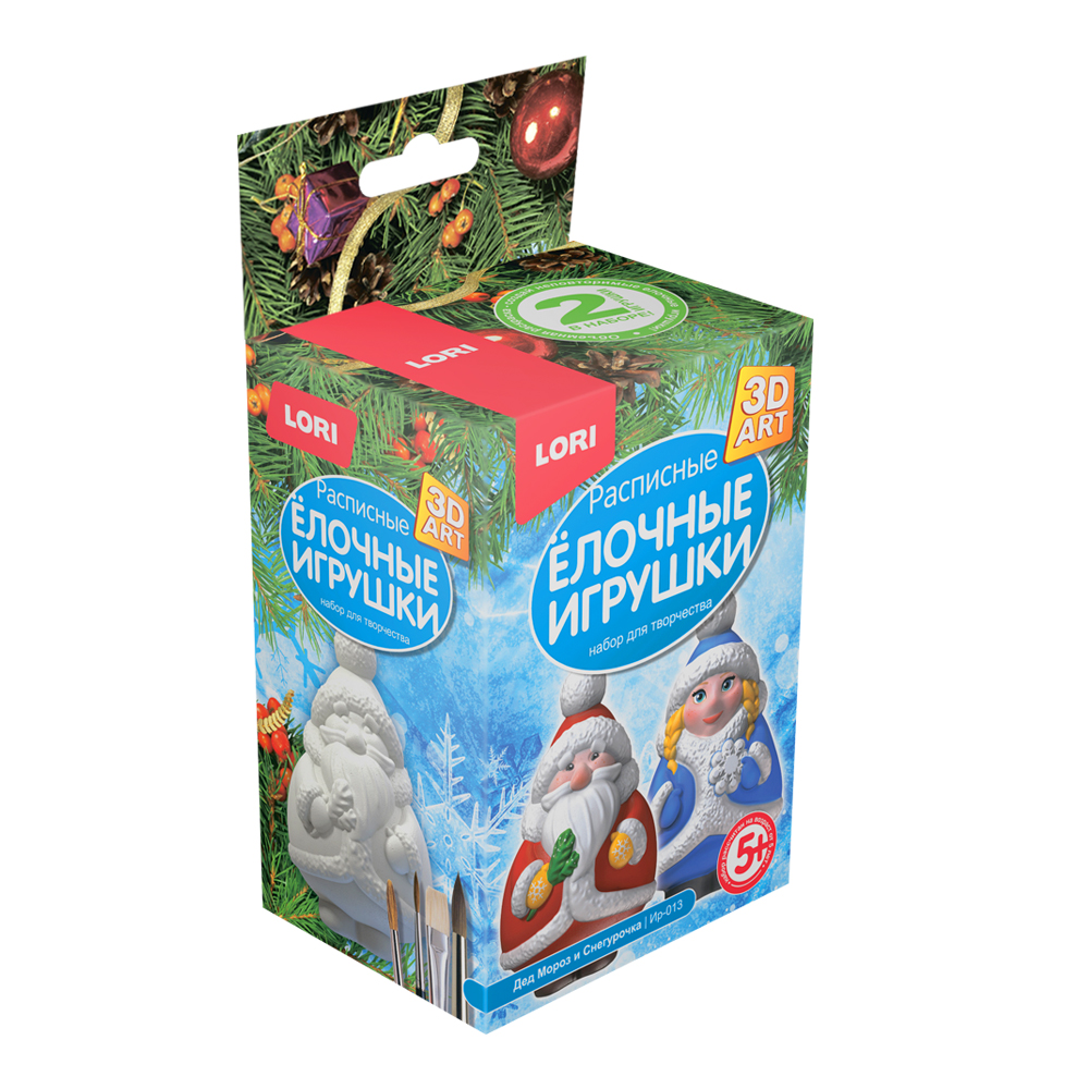 Набор для творчества LORI Роспись ёлочных игрушек Дед Мороз и Снегурочка 3D Art