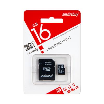 Карта памяти Smartbuy 16GB Class 10 micro SDHC с адаптером SD