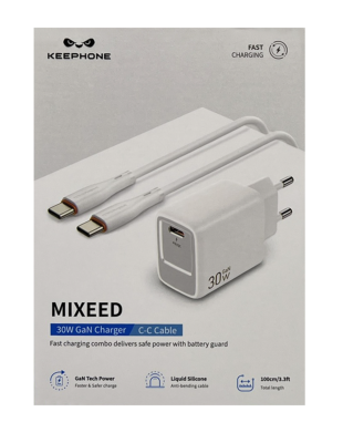 Зарядное с кабелем Type-C KEEPHONE MIXEED KP-EB007 30W белый Зарядное с кабелем Type-C KEEPHONE MIXEED KP-EB007 30W белый