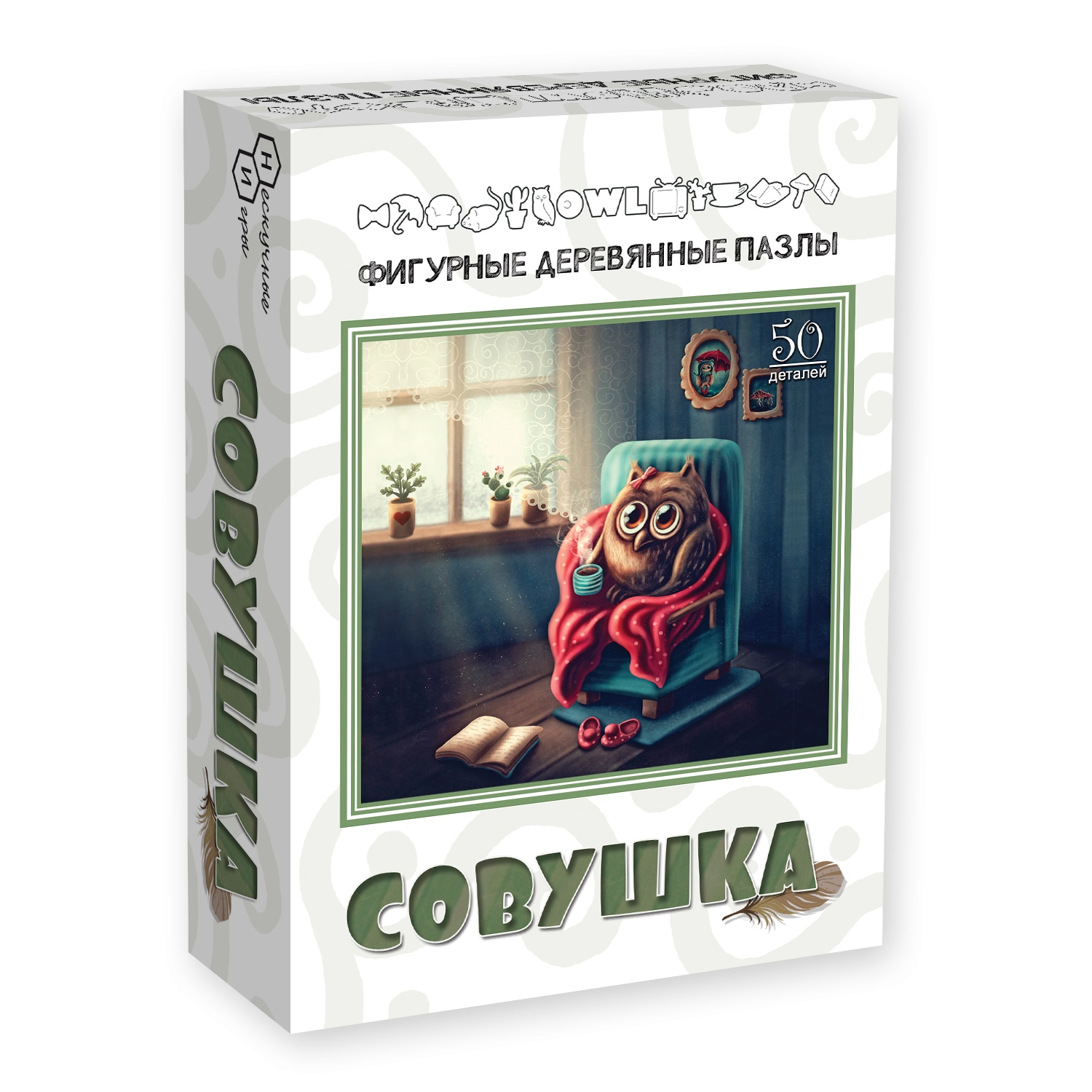 Пазл Нескучные игры Совушка, деревянный, фигурный