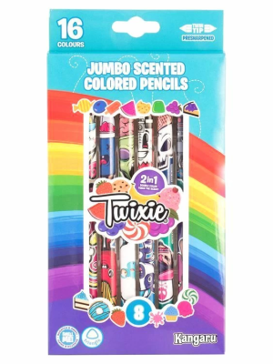 Большие карандаши ароматизированные двусторонние треугольные Twixie 16 цветов 8 штук, 2805