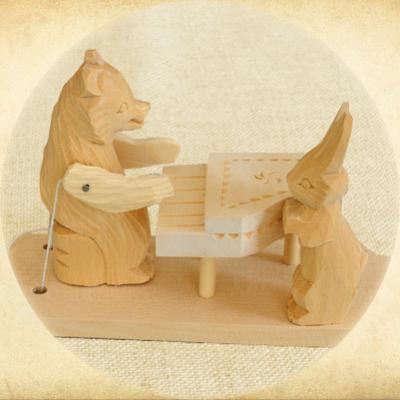 Богородская игрушка Медведь пианист и заяц РНИ