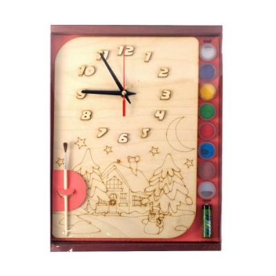 Набор для творчества Нескучные игры Часы с циферблатом Зимний домик с красками