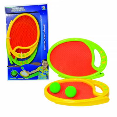 Набор для игры с мячом 1toy, 2 мягкие ракетки, 2 мяча