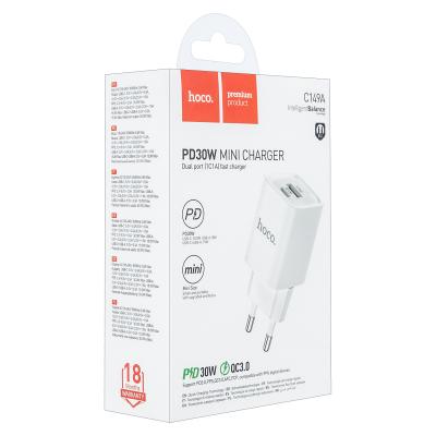 Переходник C149A СЗУ на USB QC3.0 + Type-C PD30W HOCO белый Переходник C149A СЗУ на USB QC3.0 + Type-C PD30W HOCO белый