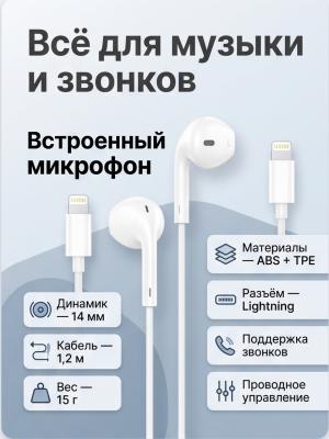 Наушники для iPhone Lightning Hoco M115 (работают на прямую, микрофон работает) белый