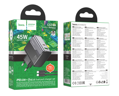 Адаптер с кабелем Type-C Hoco CS74A PD45W черный