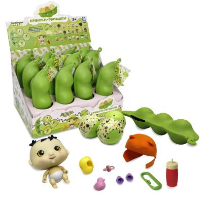 Пупсик 1Toy "Крошки-горошки" с одеждой, аксессуары внутри горошка, 3 горошины в стручке