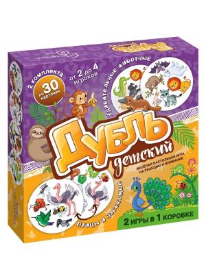 Настольная игра Дубль детский Удивительные животные + Птицы и насекомые 2 игры в 1 коробке по 30 карточек