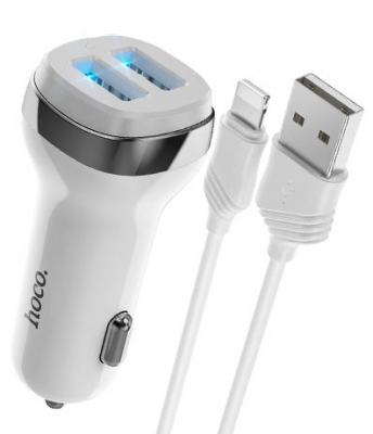 АЗУ 2USB Z40 2.4A + кабель Lighning белый Hoco