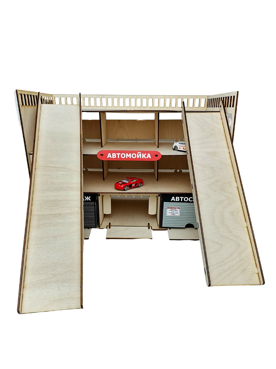  Деревянный конструктор паркинг Мегаполис парковка для машинок в наборе 2 машинки
