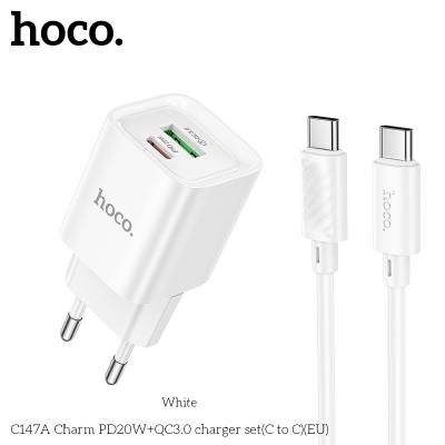 Сетевое зарядное устройство Hoco C147A+кабель Type-C белый