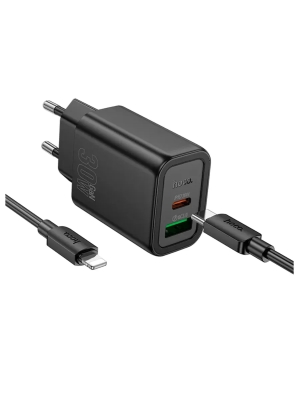 Зарядное устройство Hoco N63+кабель Type-C/Lightning, черный
