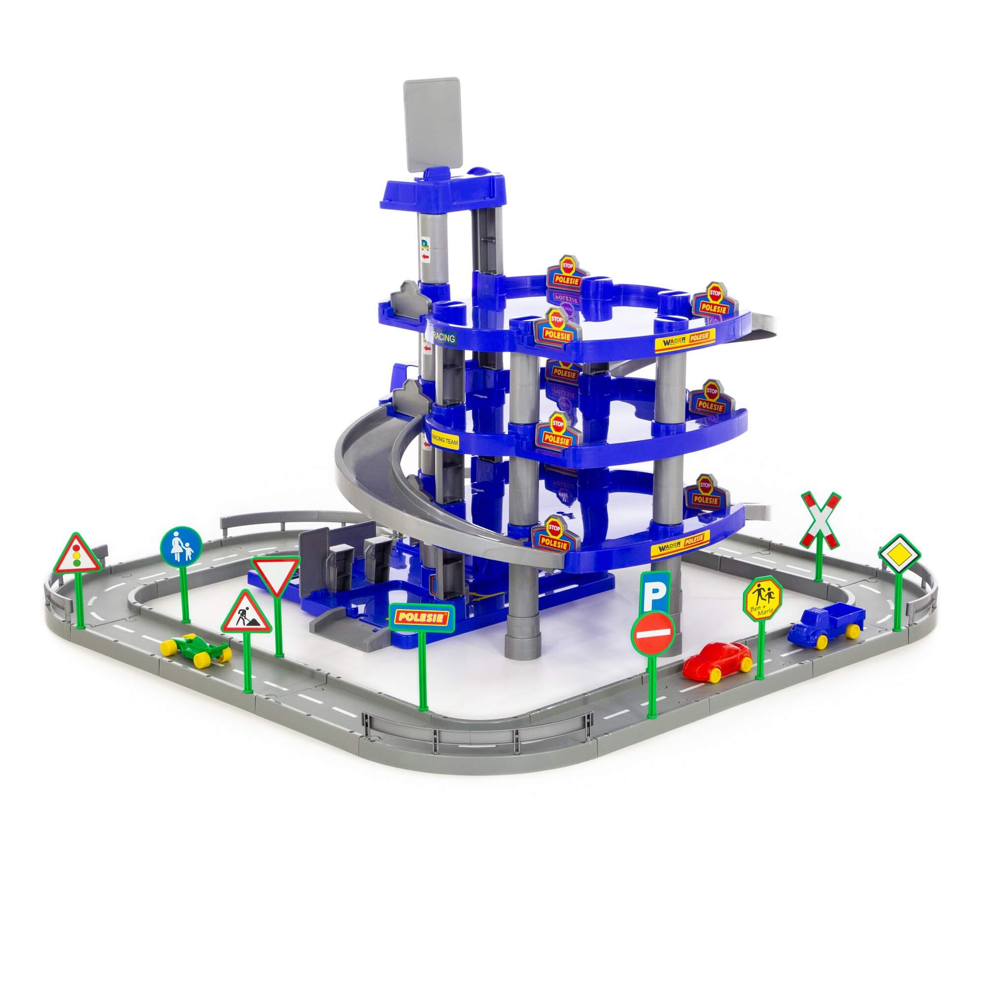 Игрушка Полесье Паркинг 4-уровневый с дорогой и автомобилями, синий