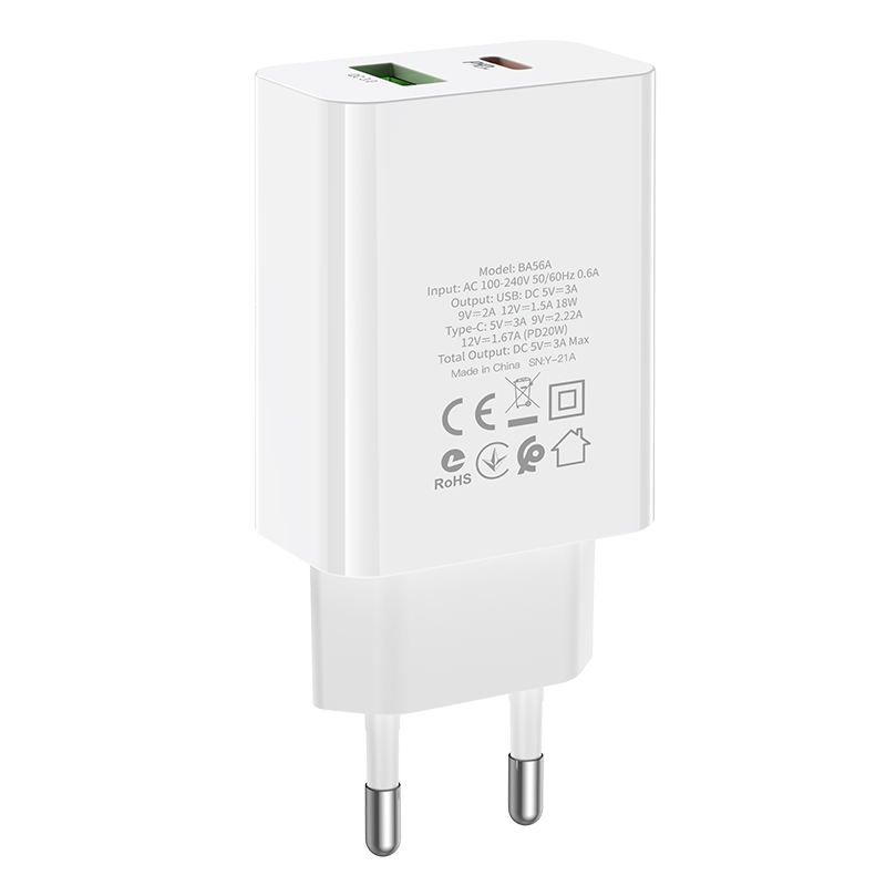 Зарядное устройство СЗУ Lightning на USB+PD 3.0A BA56A Borofone белый