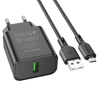 Зарядное устройство Borofone BA72A+кабель MicroUSB, черный