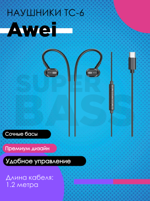 Проводные наушники Awei TC-6 Type-C, черный