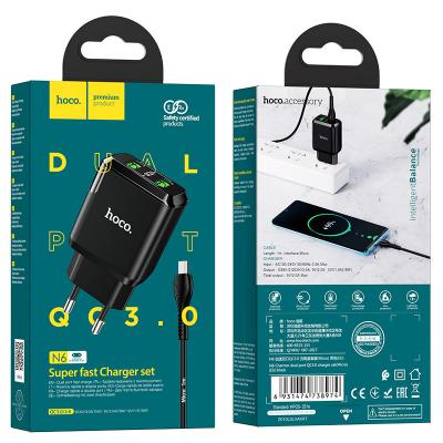 Зарядное устройство СЗУ 2USB Hoco N6 QC3.0 + кабель micro черный