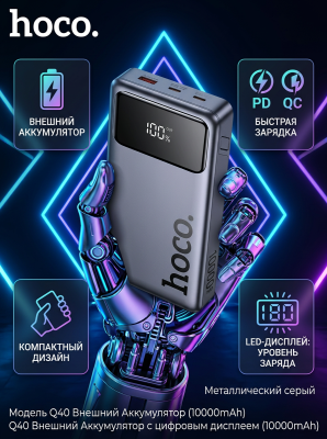 Аккумулятор сверхбыстрый заряд Hoco 25000 Q40 65W черный