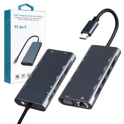 HUB Type-C 11in1 9591A (4USB + SD + Micro SD + HDMI +Enternet RJ45 +Jack 3.5mm+VGA+USB-C PD)