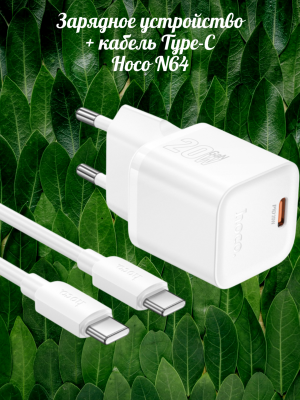 Зарядный блок с кабелем Type-C  Hoco N64 PD20W белый Зарядный блок с кабелем Type-C  Hoco N64 PD20W белый