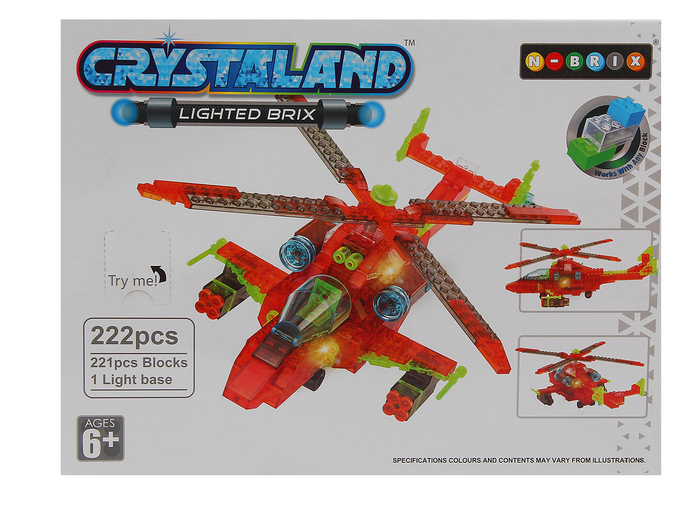 Светящийся конструктор Crystaland Военный вертолет 222 детали