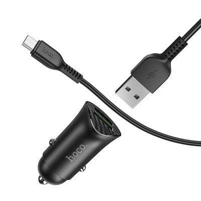 Автомобильное зарядное устройство Hoco Z39 + кабель Micro-USB, черный