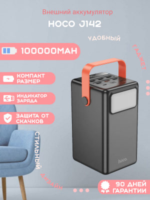 Внешний аккумулятор Hoco J142 100000mAh, черный