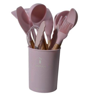 Набор кухонных принадлежностей из силикона 12 предметов, розовый