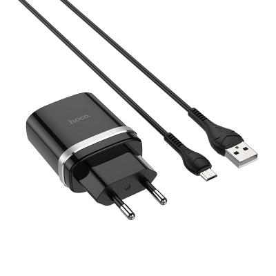 Сетевое зарядное устройство Hoco C12Q + Micro USB, черный