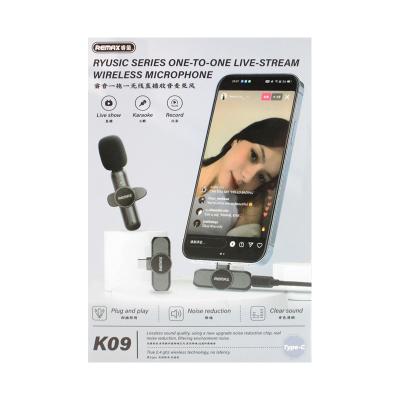 Микрофон петличный Bluetooth + переходник Type-C Remax K09, черный