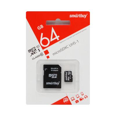 Карта памяти Smartbuy 64GB Class 10 UHS-1 micro SDXC с адаптером SD