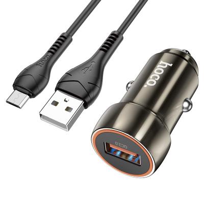 Автомобильное зарядное устройство Hoco Z46A + кабель Micro-USB, серый