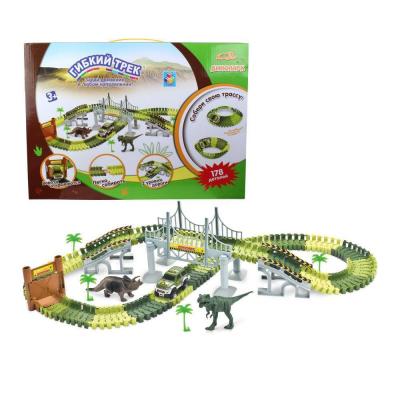 Гибкий трек 1Toy Динопарк мост, ворота, 1 машинка, 178 деталей