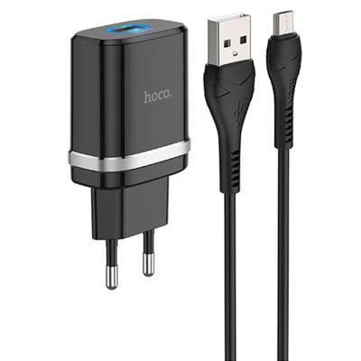 Зарядное устройство Hoco C12Q+кабель USB - Micro, черный