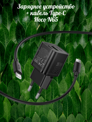 Многопортовое зарядное устройство с кабелем Type-C Hoco N65 PD20W черный Многопортовое зарядное устройство с кабелем Type-C Hoco N65 PD20W черный