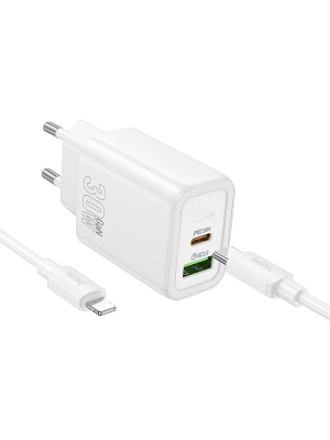 Зарядное устройство Hoco N63+кабель Type-C/Lightning, белый