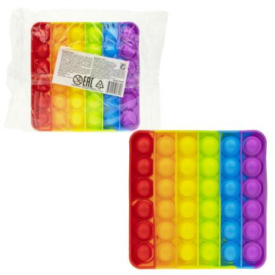 Игрушка-антистресс 1Toy вечная пупырка, квадрат 12х12х1,5см, радужный