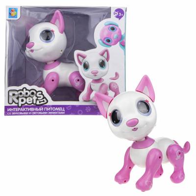 Интерактивная игрушка 1Toy Robo Pets, Робо-котенок, бело-розовый, свет, звук