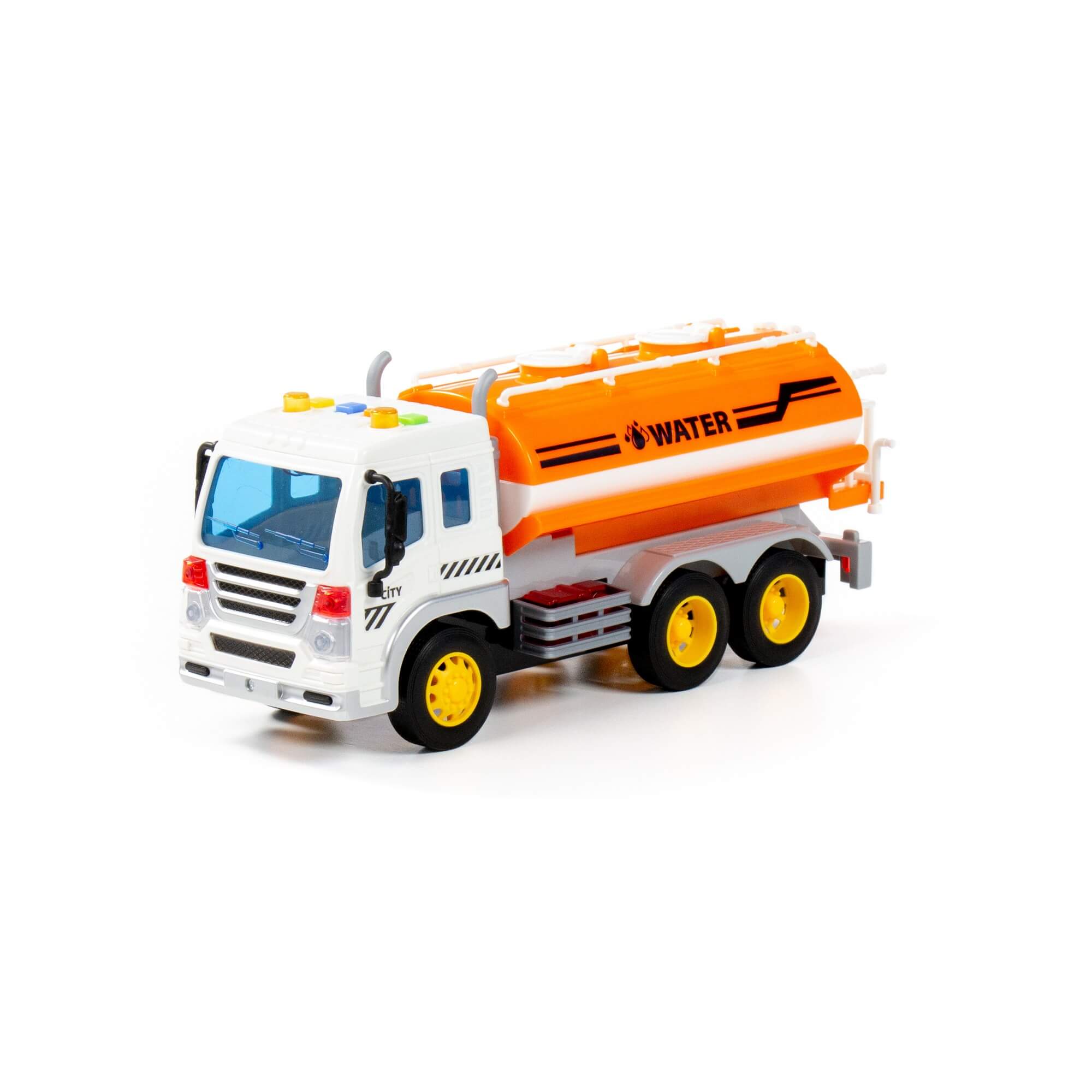 Игрушка поливочный автомобиль инерционный "Сити" (со светом и звуком) (оранжевый) 