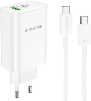 Сетевое зарядное устройство Borofone BN10 + кабель Type-C to Type-C, белый*