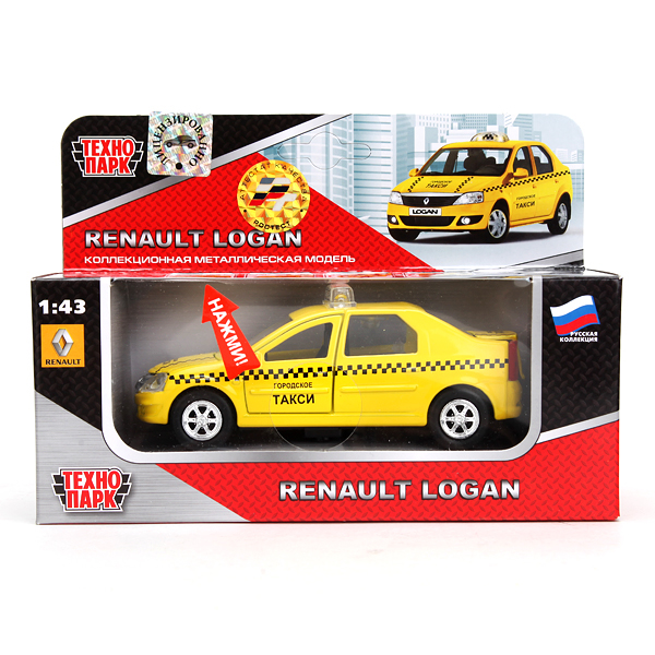 Машина металлическая Технопарк Renault Logan Такси свет-звук
